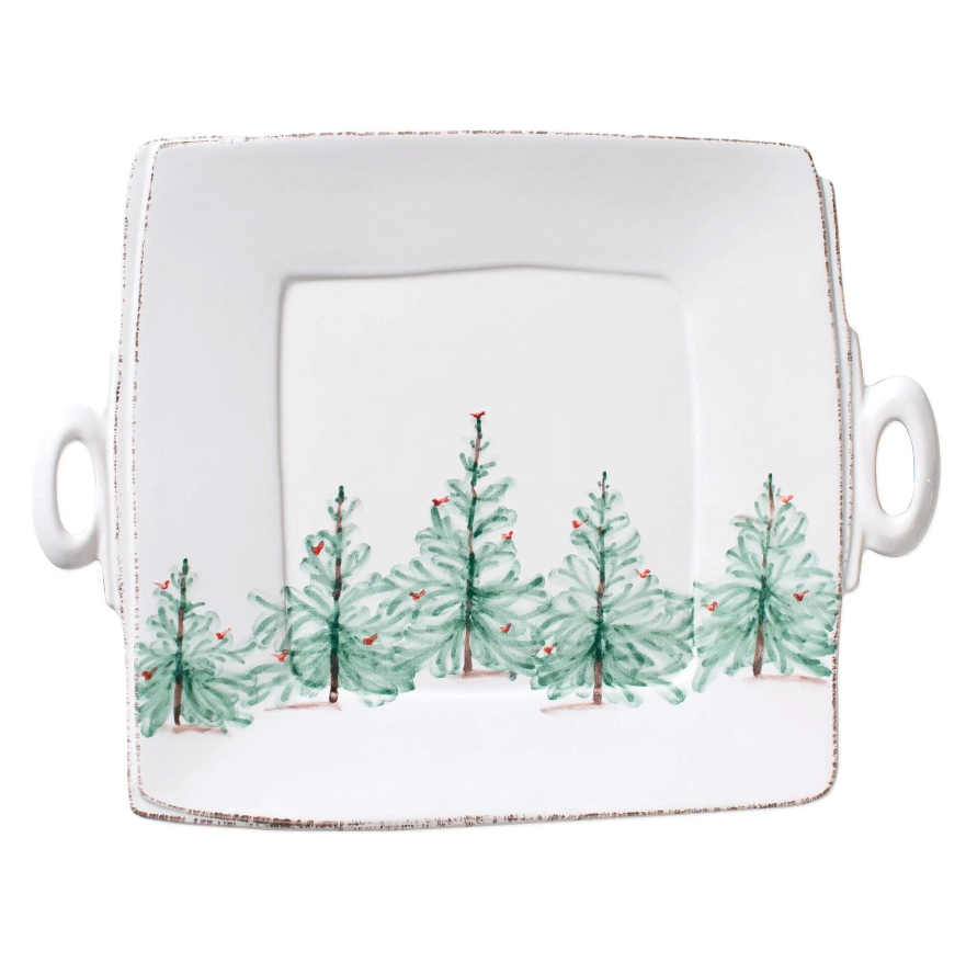 Vietri Lastra Holiday Handled Square Platter
