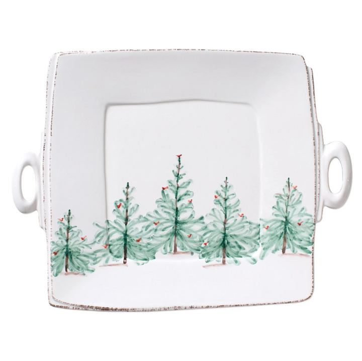 Vietri Lastra Holiday Handled Square Platter