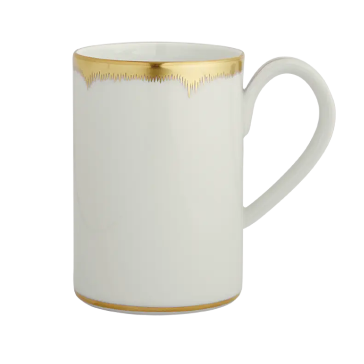White mug with gold rim on a white background