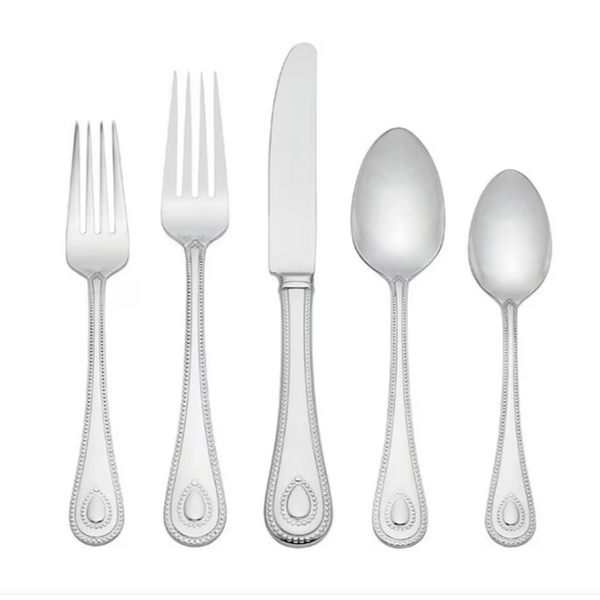Lenox Classic Bead 18/10 Stainless Steel Flatware – Glossy Plume Pattern – Open Box, Individual Pieces