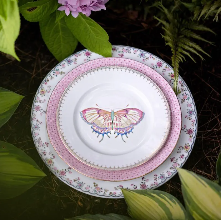 Mottahedeh Golden Teardrop Butterfly Dessert Plate